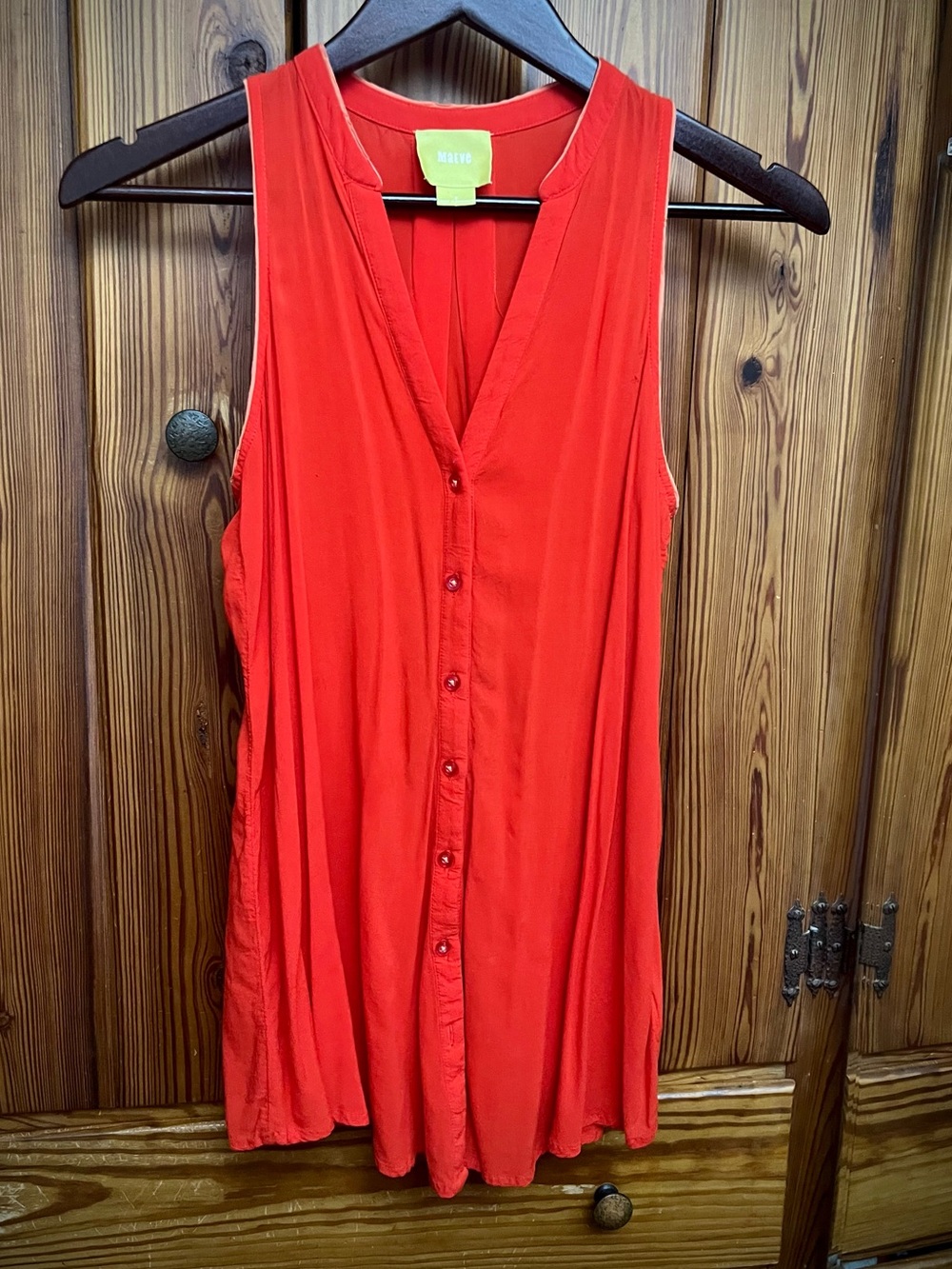 Maeve sleeveless V-neck two tone orange top button, Rayon, 2